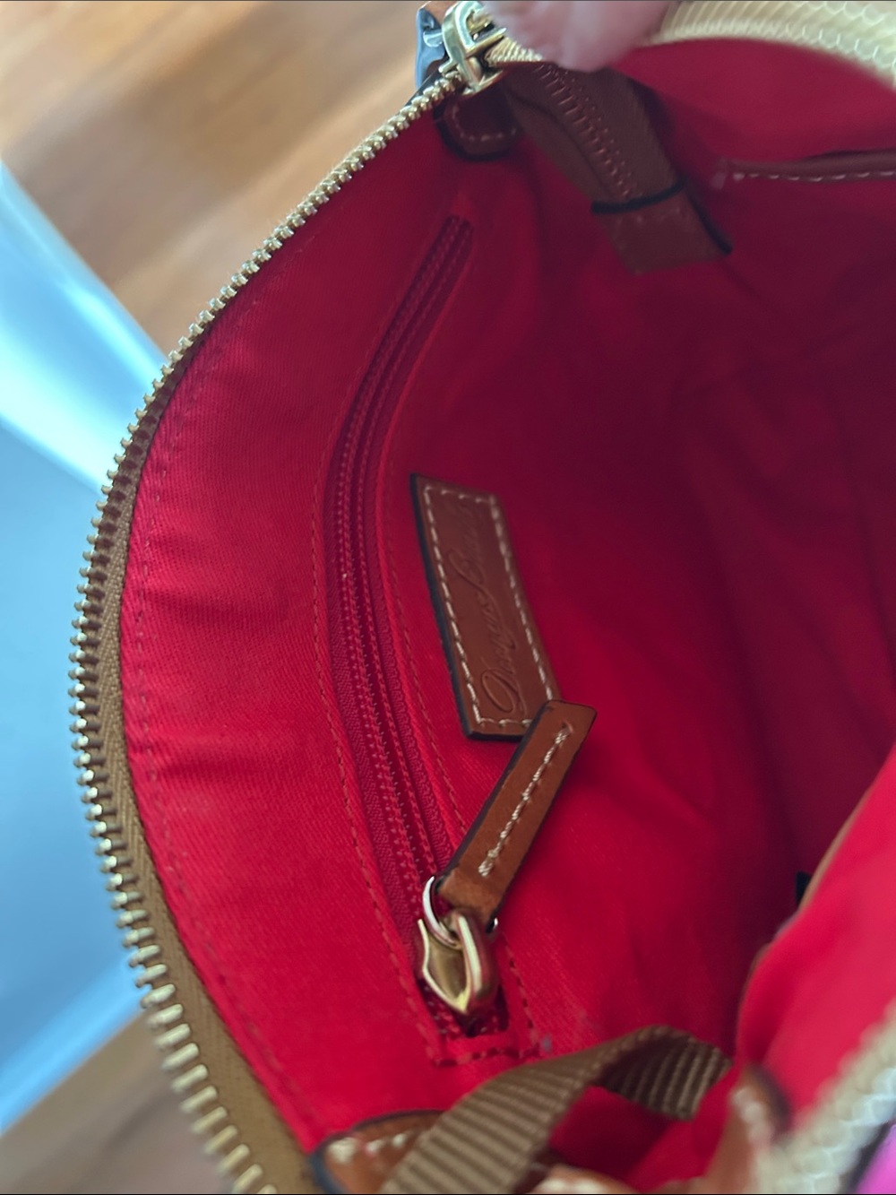 Dooney & Bourke Pink Leather Crossbody with Brown Trim - Picture 8 of 9